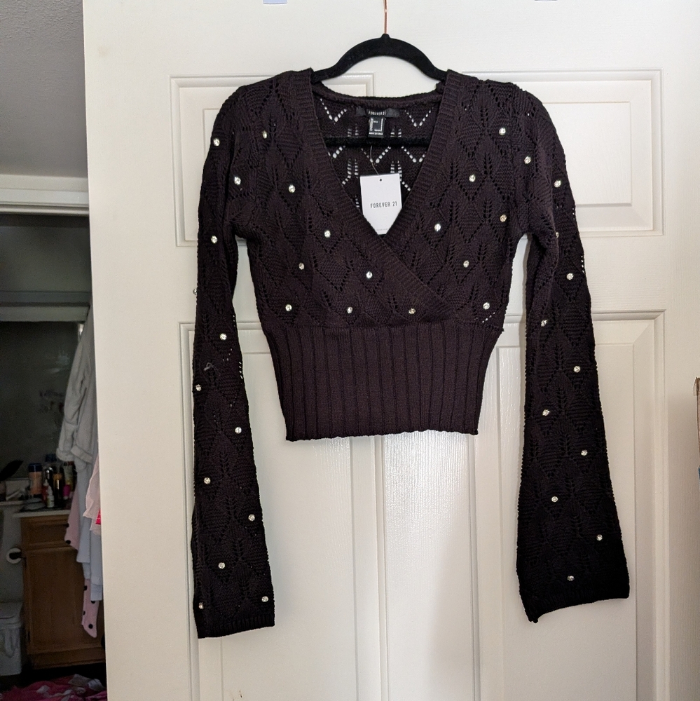 Forever 21 Black Knit Crop Top with Cubic Details